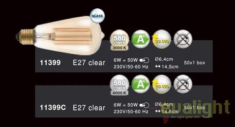 Bec E27 LED clear 6W, 580Lm, 3000K 11399 GL
