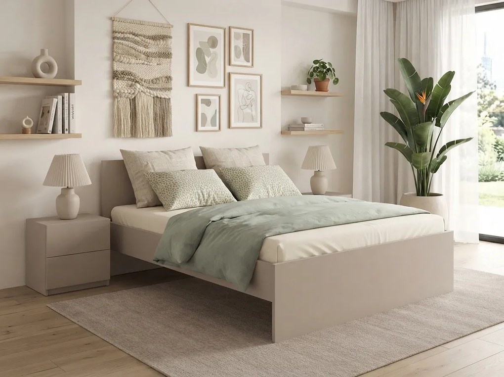 Pat ELISA 140 x 200 cm, casmir bej Saltele: Cu saltele Deluxe 10 cm, Somiera pat: Cu lamele curbate