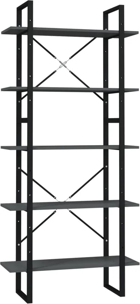 vidaXL Bibliotecă cu 5 rafturi, gri, 80x30x175 cm, lemn prelucrat