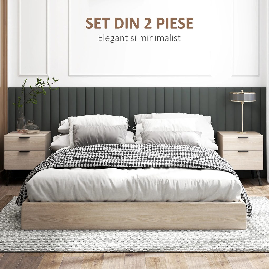 HOMCOM Set de 2 Noptiere cu 2 Sertare pentru Dormitor sau Camera de Zi, 40x40x50 cm, Lemn Natural | Aosom Romania