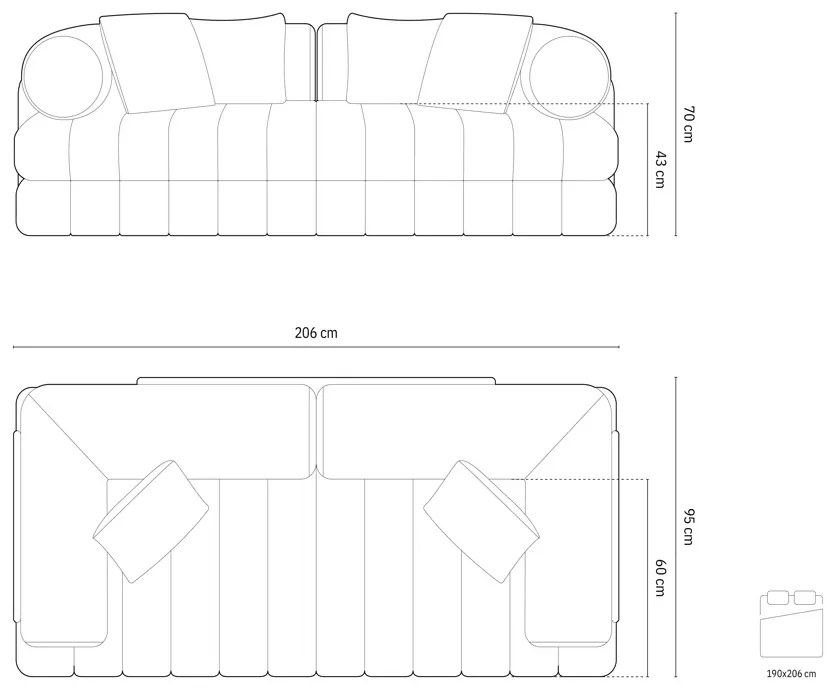 Canapea extensibila 3 locuri Kemi boucle L206 cm