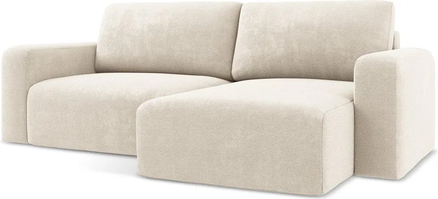 Colțar crem extensibil/cu spațiu de depozitare cu tapițerie din chenille (cu colț pe partea dreaptă/cu șezlong) Kona – Makamii