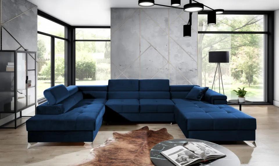 Canapea modulara, extensibila, cu spatiu pentru depozitare, 345x202x90 cm, Eduardo L02, Eltap (Culoare: Albastru deschis / Kronos 13)