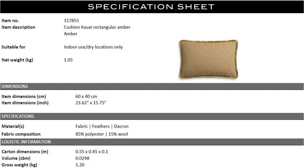 Perna design lux Kauai ambra rectangular 60x40cm