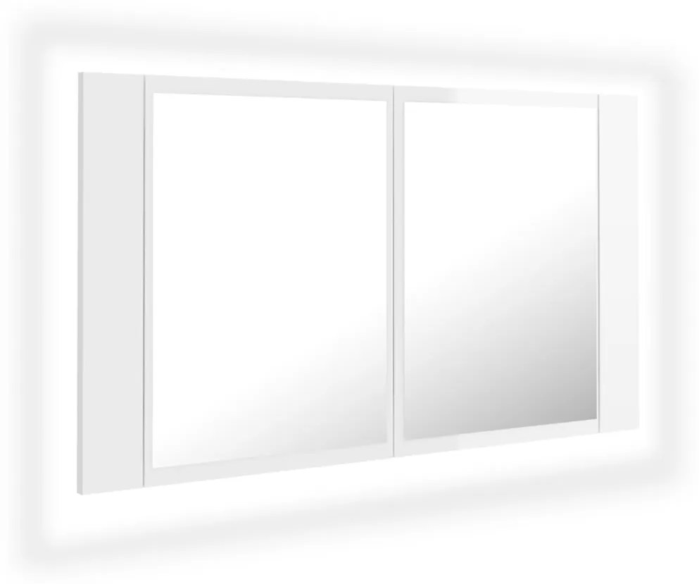 804969 vidaXL Dulap de baie cu oglindă și LED, alb extralucios 80x12x45 acril