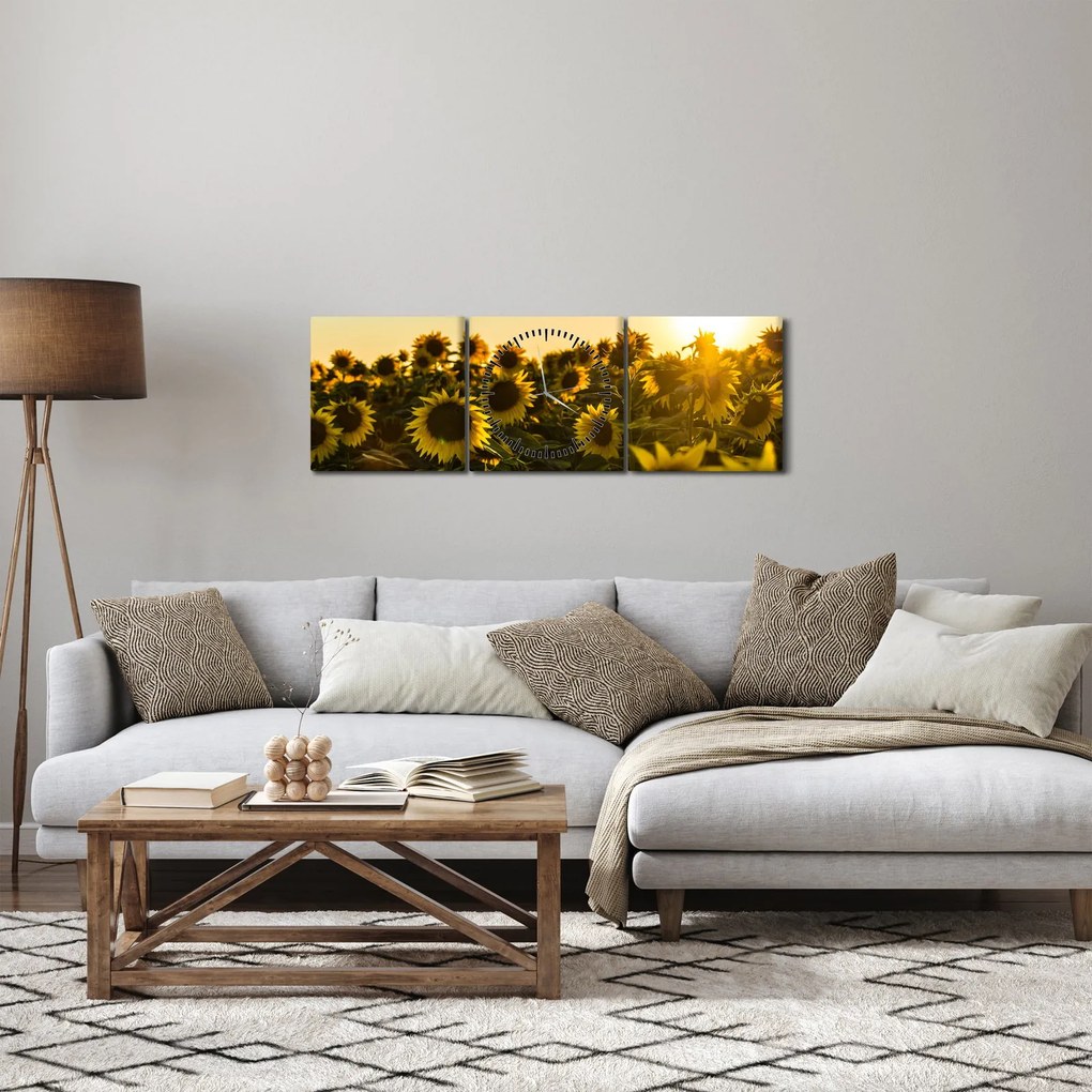 Tablou cu lan de floarea soarelui (cu ceas) (90x30 cm)