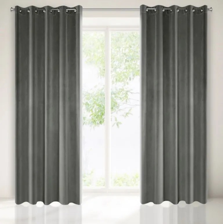 Draperie modernă de catifea culoarea gri închis 140 x 250 cm Lungime: 250 cm