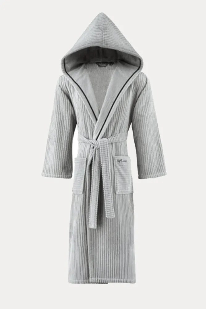 Halat de baie unisex STRIPE cu glugă L Gri / Grey