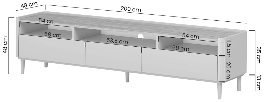 Comodă TV pe picioare Elivo 200 cm - eucalipt / stejar baltic dune