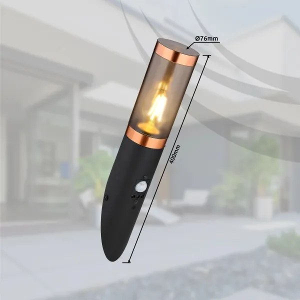 Aplică de exterior cu senzor Globo 3157BCS BOSTON 1xE27/15W/230V IP44 negru/cupru