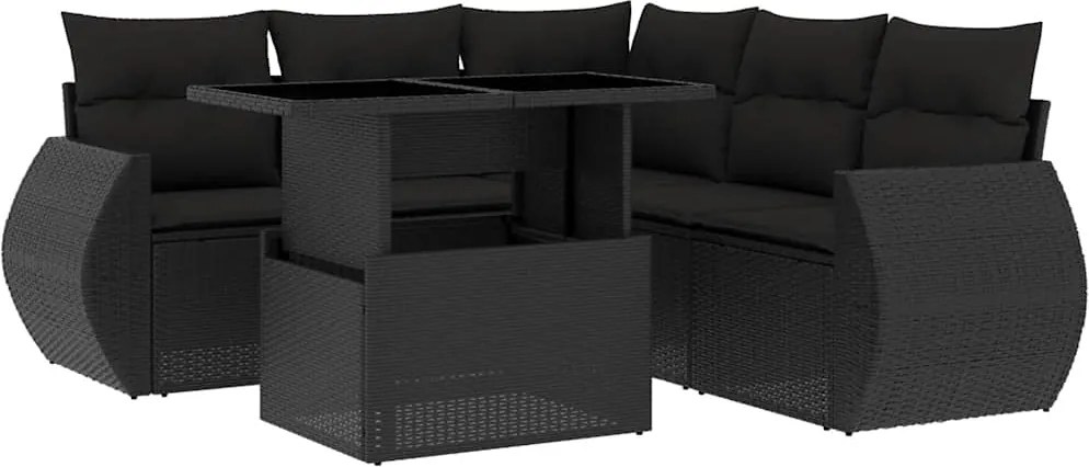 vidaXL Set mobilier de grădină cu perne, 6 piese, negru, poliratan