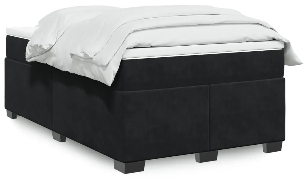 vidaXL Pat box spring cu saltea, negru, 120x190 cm, catifea