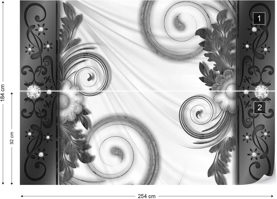 GLIX Fototapet - Ornamental Floral Design Black And White Vliesová tapeta  - 254x184 cm