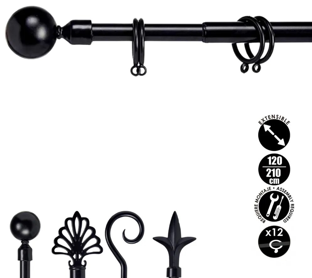 Galerie de metal neagra VALANCE GLOBE 120-210 cm