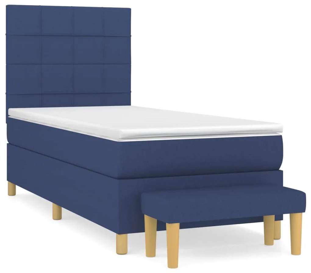 3137123 vidaXL Pat box spring cu saltea, albastru, 90x190 cm, textil