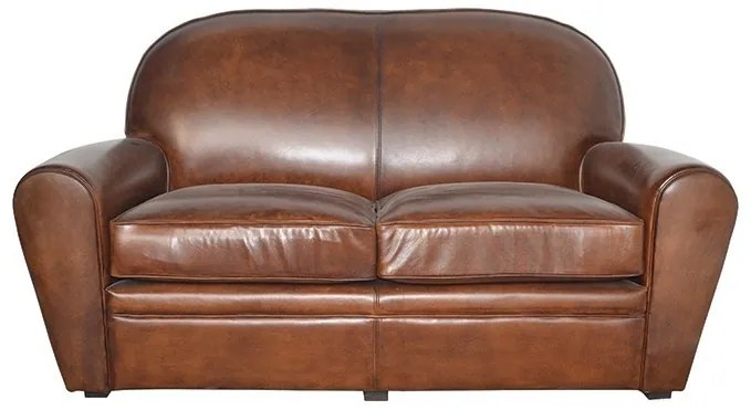 Canapea 2 locuri din piele naturala, maro, aspect vintage, Club, 150 x 90 x 80 cm