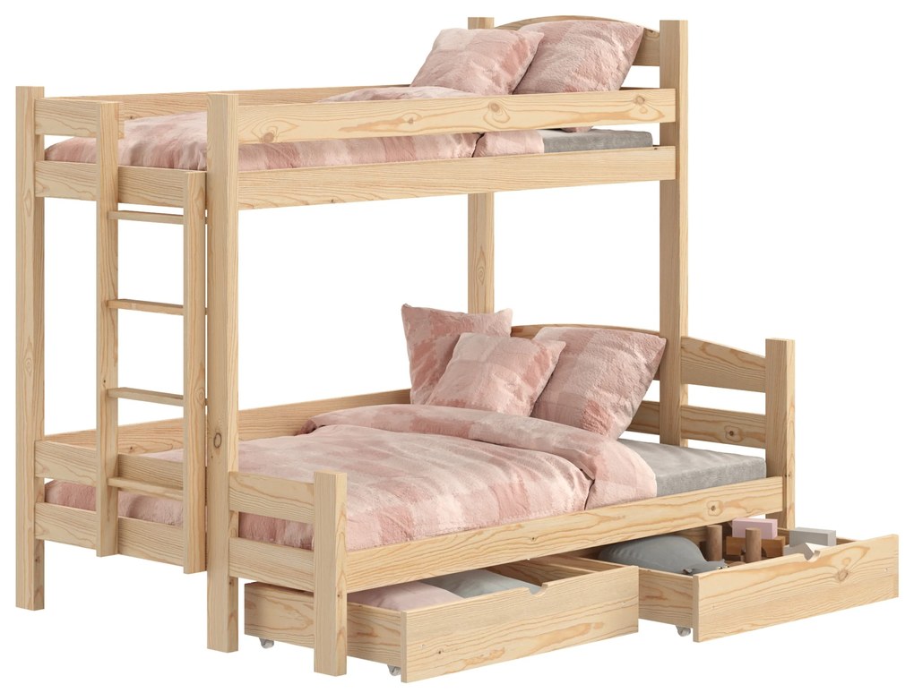 Pat supraetajat Lovic 90x200/120x200 cu sertare stânga - pin