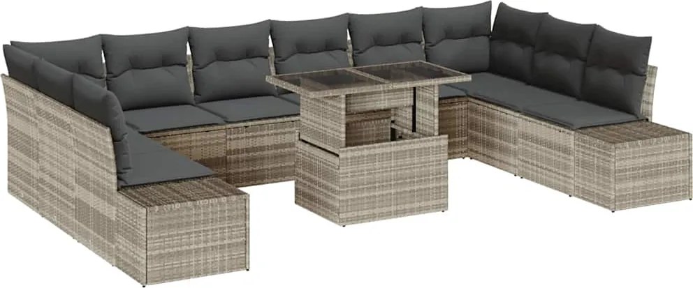 vidaXL Set de canapele pentru grădină 11 pcs Gri deschis Rattan poli