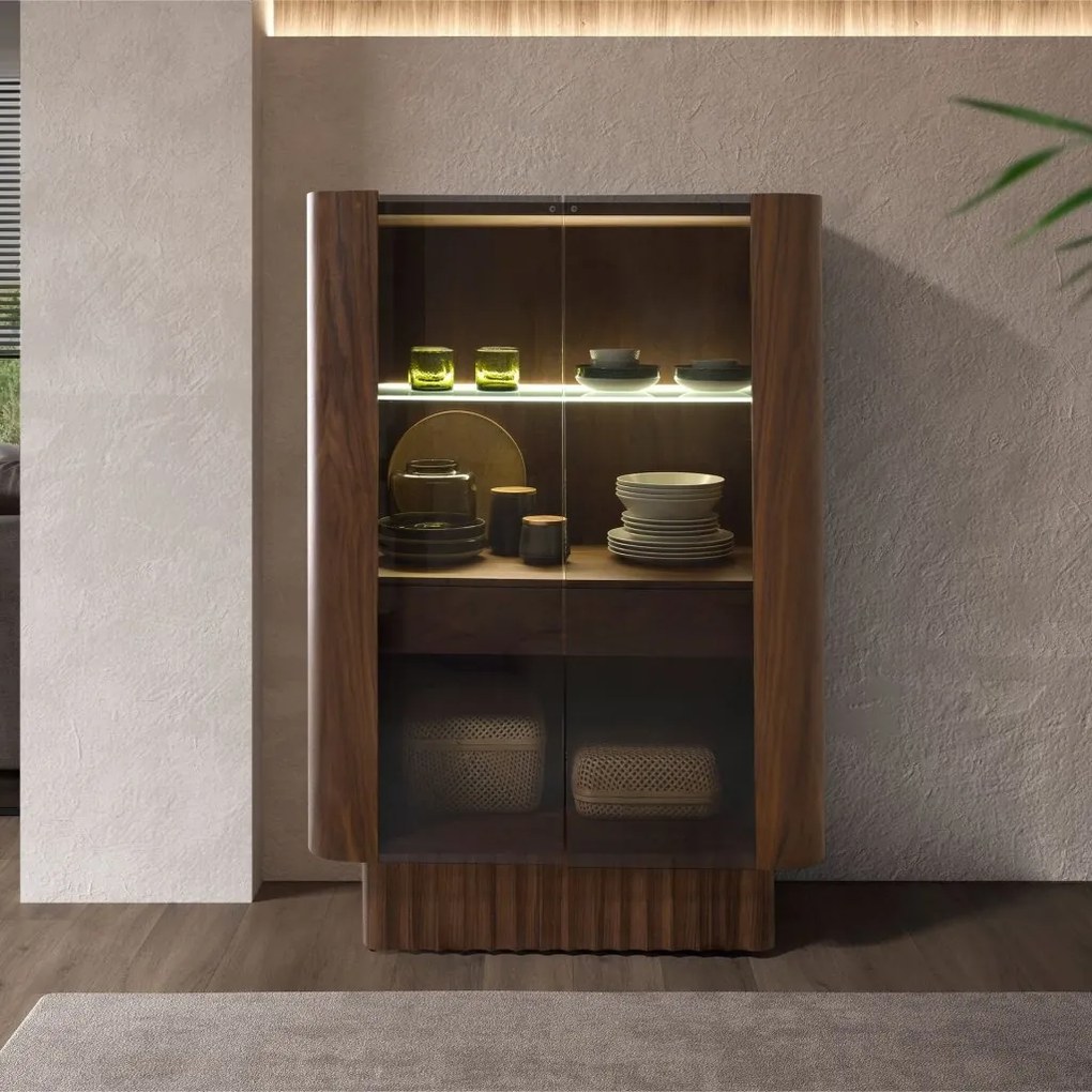 Vitrina, Bufet cu iluminat deosebit design LUX Walnut