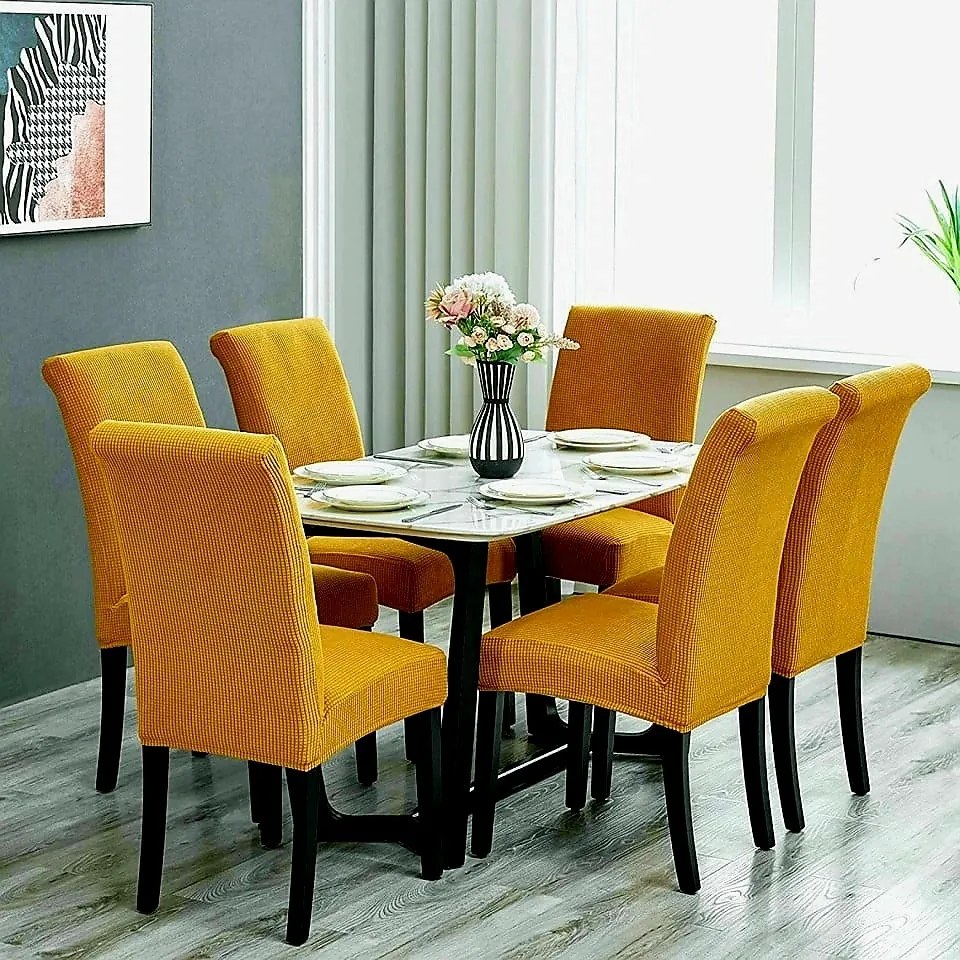 Set 6 huse elastice pentru scaune culoare Mustar