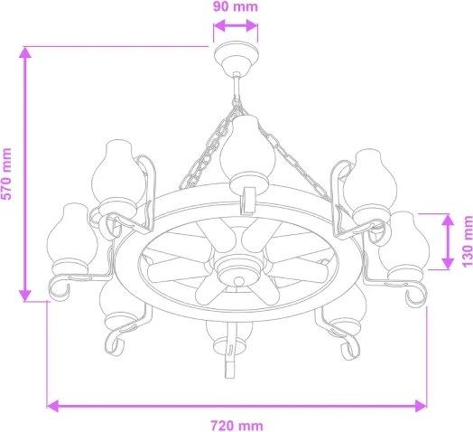 Brilagi - Candelabru cu lanț ROATA, 8xE14/40W/230V, Ø 70 cm, fag