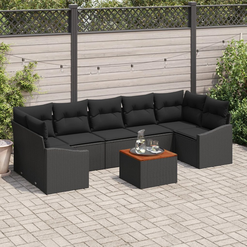 vidaXL Set de canapele pentru grădină cu pernă 8 pcs Negru Rattan poli