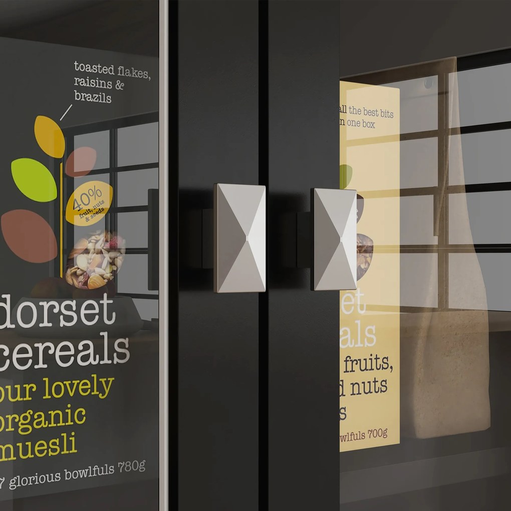 HOMCOM Bufet înalt dulap de bucătărie 4 uși dintre care 2 uși vitrate și 1 sertar înălțime 160 cm cu polițe din lemn negru | Aosom Romania