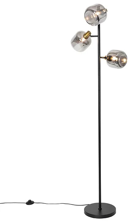 Lampa de podea neagră cu auriu cu sticlă fumurie cu 3 lumini - Zuzanna