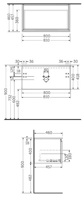 Mobilier pentru lavoar Rak, Joy-Uno 80 cm, suspendat, 1 sertar, gri