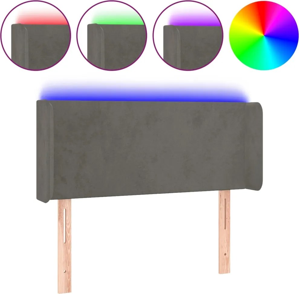 vidaXL Tăblie de pat cu LED, gri închis, 103x16x78/88 cm, catifea