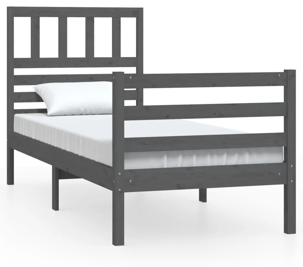 3101050 vidaXL Cadru de pat Small Single 2FT6, gri, 75x190 cm, lemn masiv