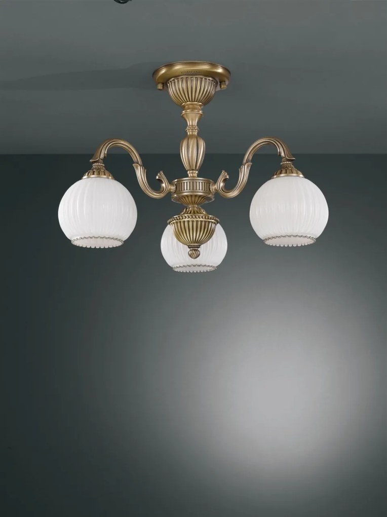 Lustra aplicata cu 3 brate clasic design italian din alama, sticla 9200 RA-PL. 9220/3