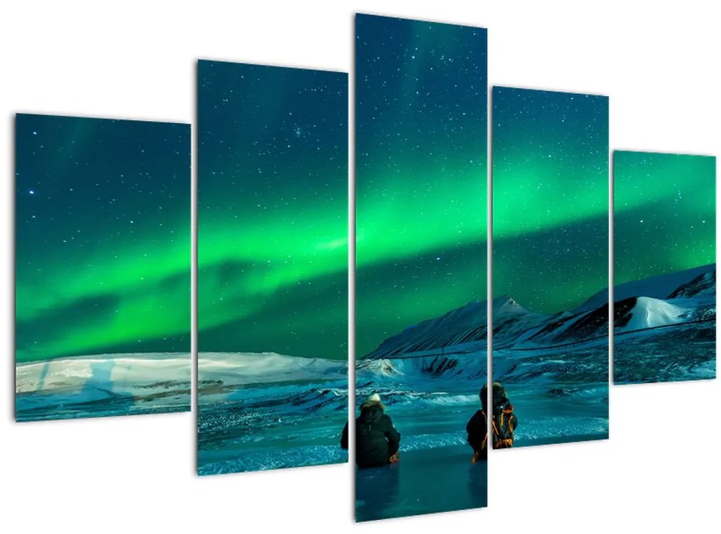 Tablou cu oameni la Aurora borealis (150x105 cm)
