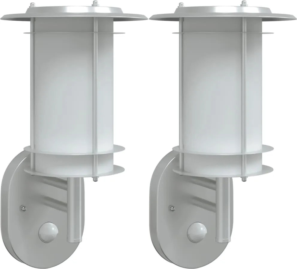 vidaXL Lămpi exterioare de perete cu senzor 2 buc. argintiu, oțel inox