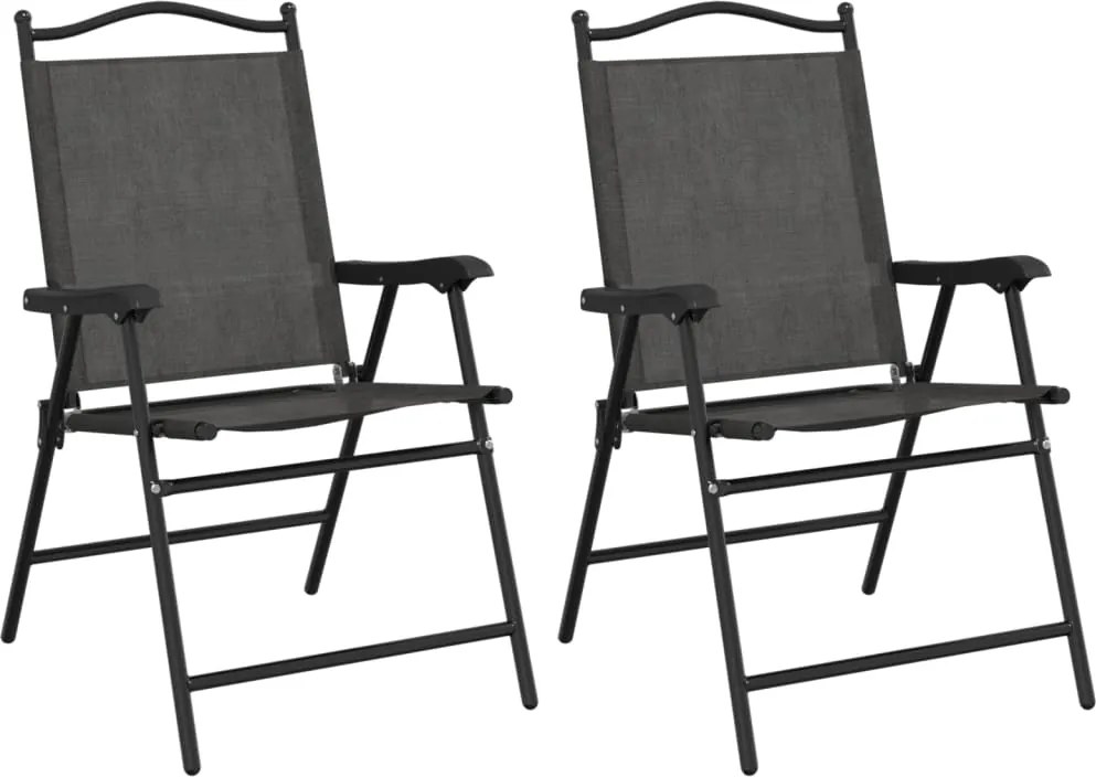 vidaXL Scaune pliante de grădină, 2 buc., gri melange, oțel/textilene