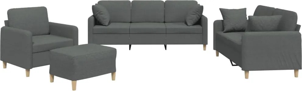 vidaXL Set de canapele cu perne, 4 piese, gri închis, material textil