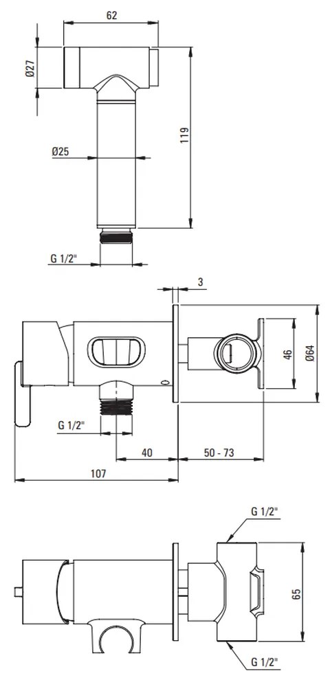 Baterie bideu incastrata cu para de dus culoare auriu periat Deante Silia Auriu periat