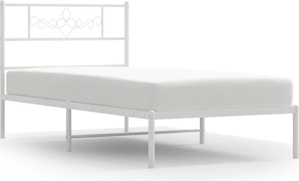 vidaXL Cadru de pat metalic cu tăblie, alb, 90x190 cm