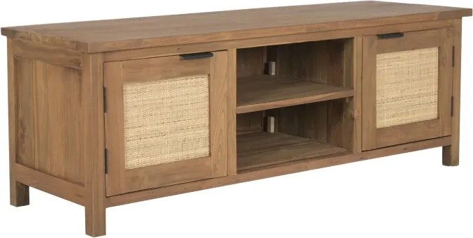 Comoda TV din lemn de tec si rattan natural " Rustic Wood "