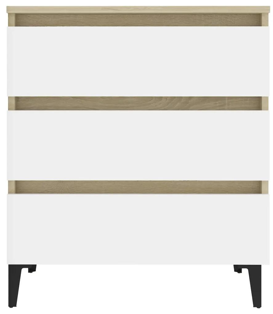 Servanta, alb si stejar Sonoma, 60x35x69 cm, PAL 1, alb si stejar sonoma