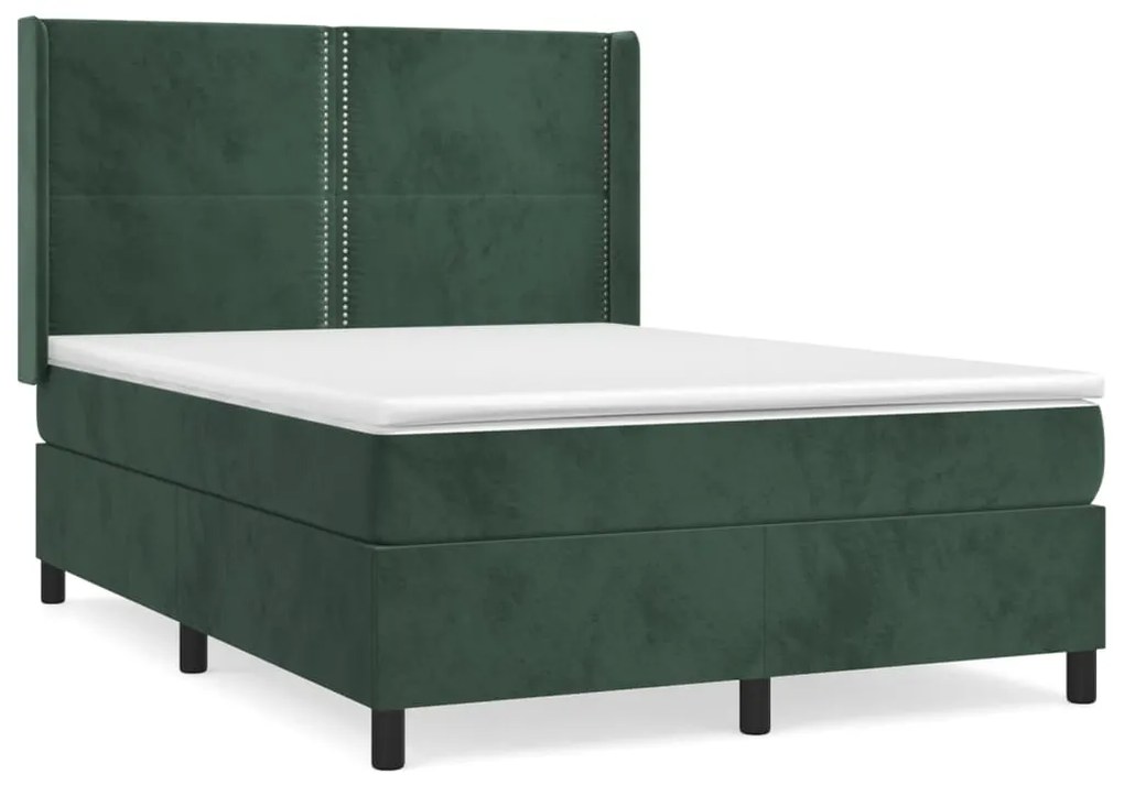 3132618 vidaXL Pat box spring cu saltea, verde închis, 140x190 cm, catifea