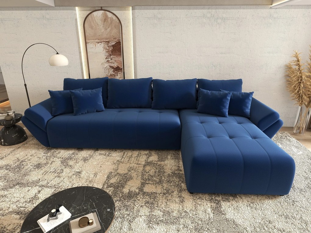 Colțar extensibil dumonde cu ladă de depozitare si sezut confortabil din spuma high-density, Berlin XL Royal Albastru 350x185 cm II