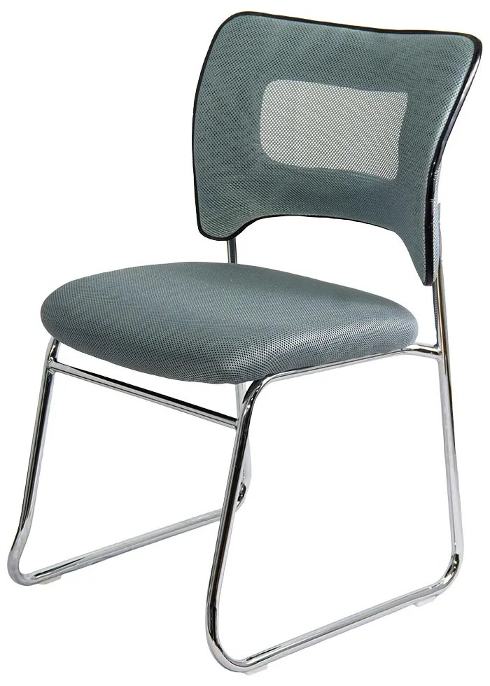 Scaun vizitator gri HRC613F din mesh respirabil si cadru metalic cromat