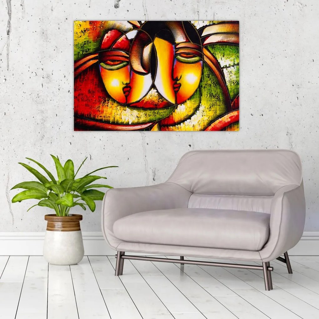 Tablou - Pictură în ulei, chipuri abstracte (90x60 cm)