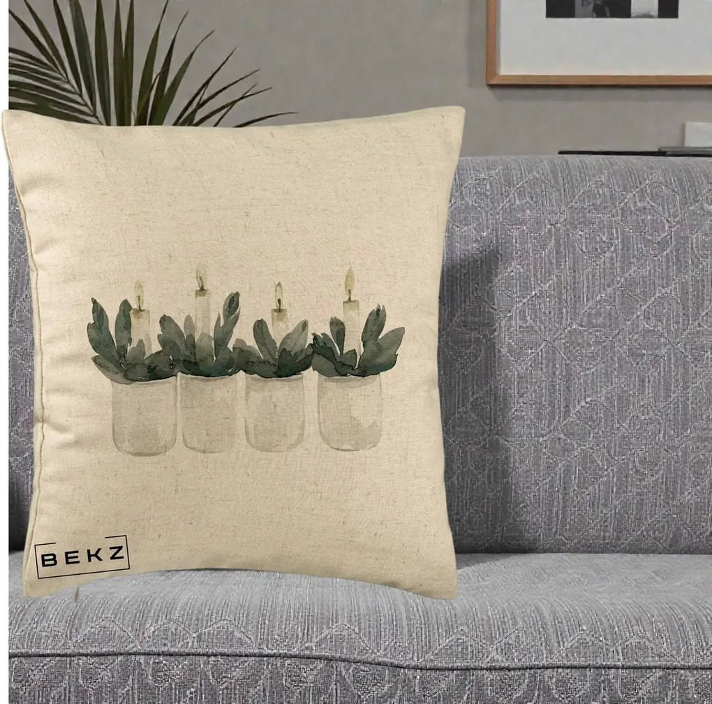 Perna Decorativa Lumanari Advent in Borcane, 40x40 cm, Bej, Husa Detasabila, Perna Inclusa, BEKZ®
