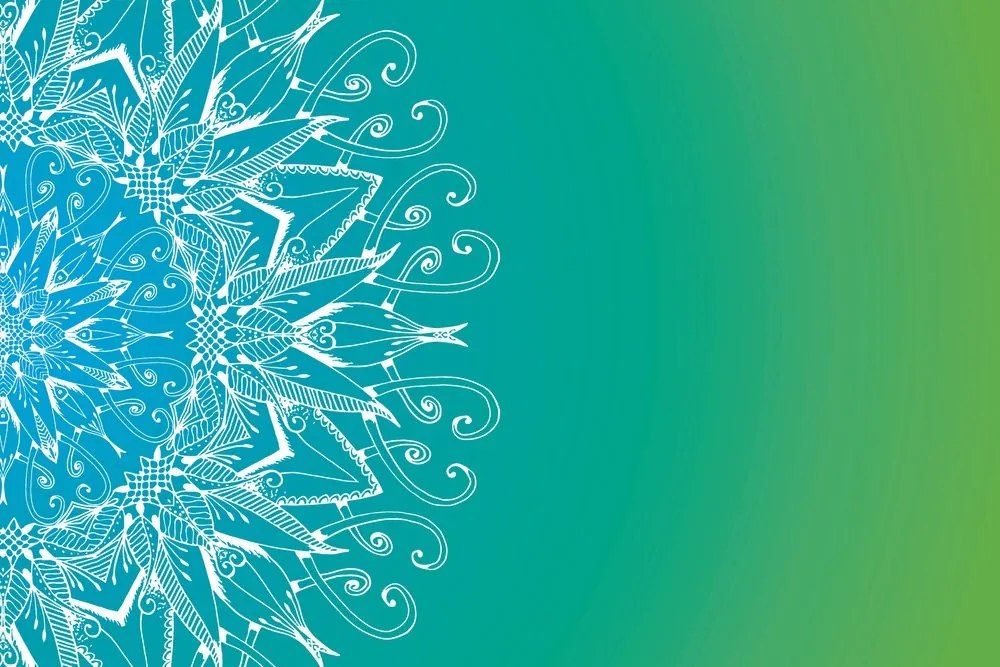 Tapet mandala albă pe fundal verde-albastru