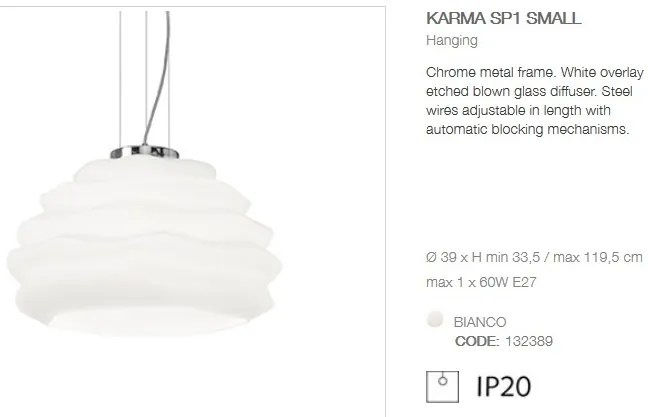 Lustra/ Pendul modern diametru 39cm, KARMA SP1 SMALL BIANCO 132389