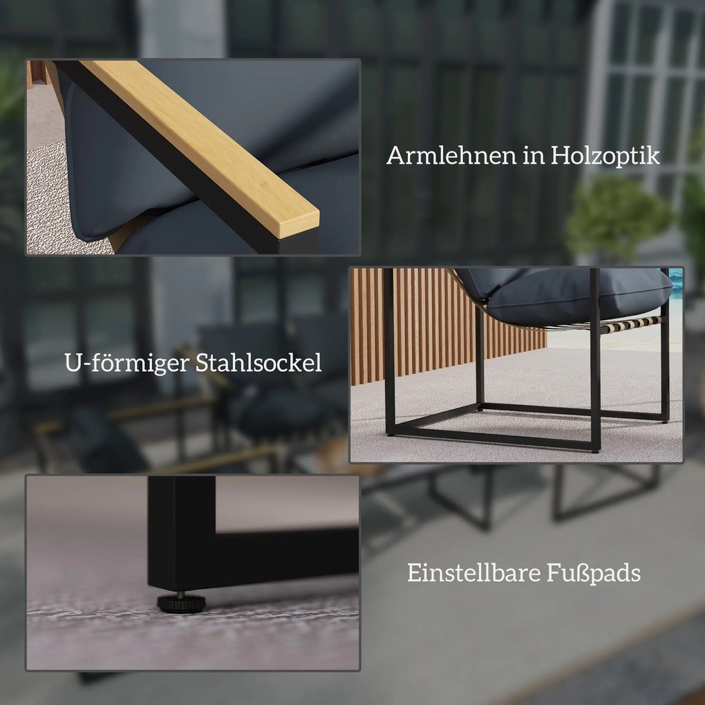 Outsunny set mobilier grădină 4 piese, 2 fotolii, canapea 2 persoane, masă, perne incluse, gri | Aosom Romania