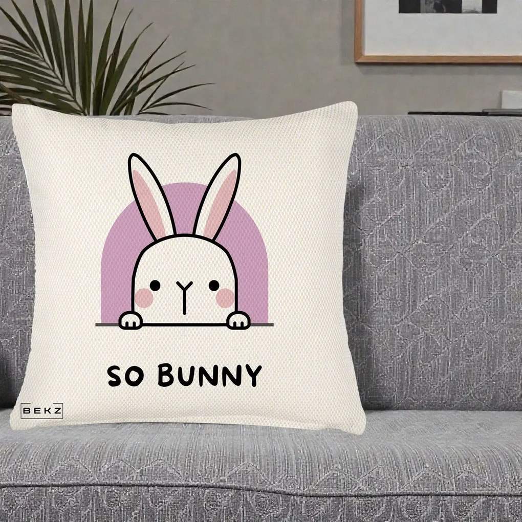 Perna Decorativa So Bunny Kawaii, 40x40 cm, Crem Reliefat, Husa Detasabila, Perna Inclusa, BEKZ®