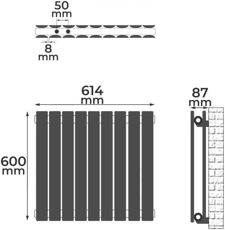 Radiator orizontal Aquamarin, 819 W, 600x614x69 mm